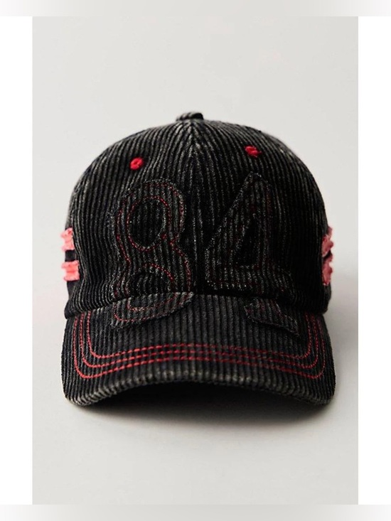 NWT Free People Hollie Varsity Baseball Hat 84 - black red - one size OS